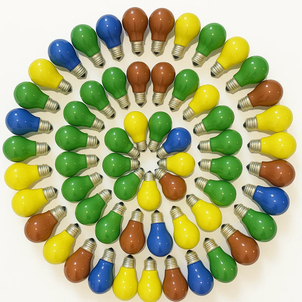 100er Set farbige Glühbirnen E27 25W – je 20x Rot, Gelb, Grün, Blau & Orange
