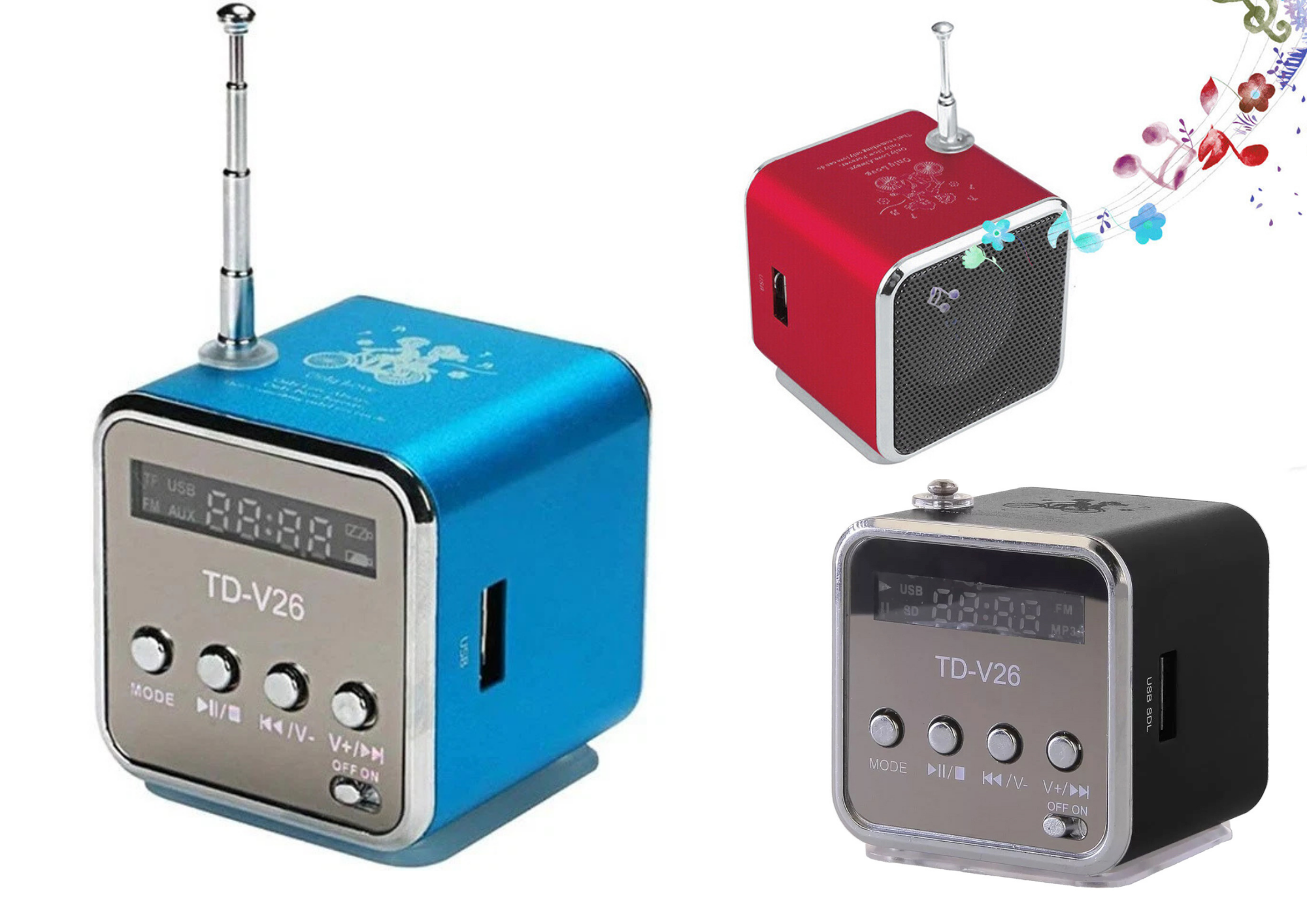 Mini Bluetooth Lautsprecher Tragbarer – FM Radio, USB, AUX, microSD & LED Display (Zufallsfarbe)