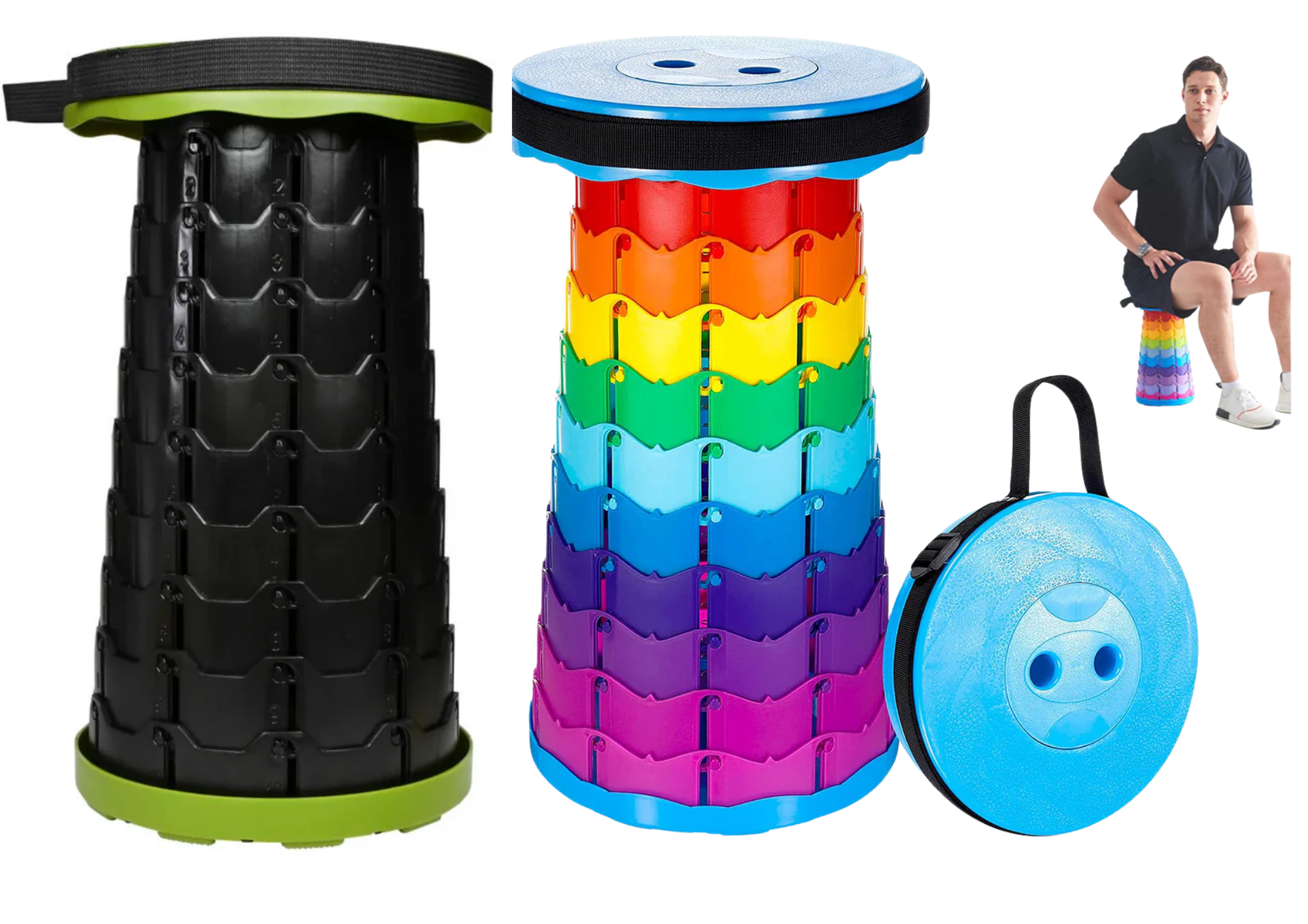 Tragbarer Klapphocker Höhenverstellbar – Campinghocker Falthocker für Outdoor, Angeln & Freizeit