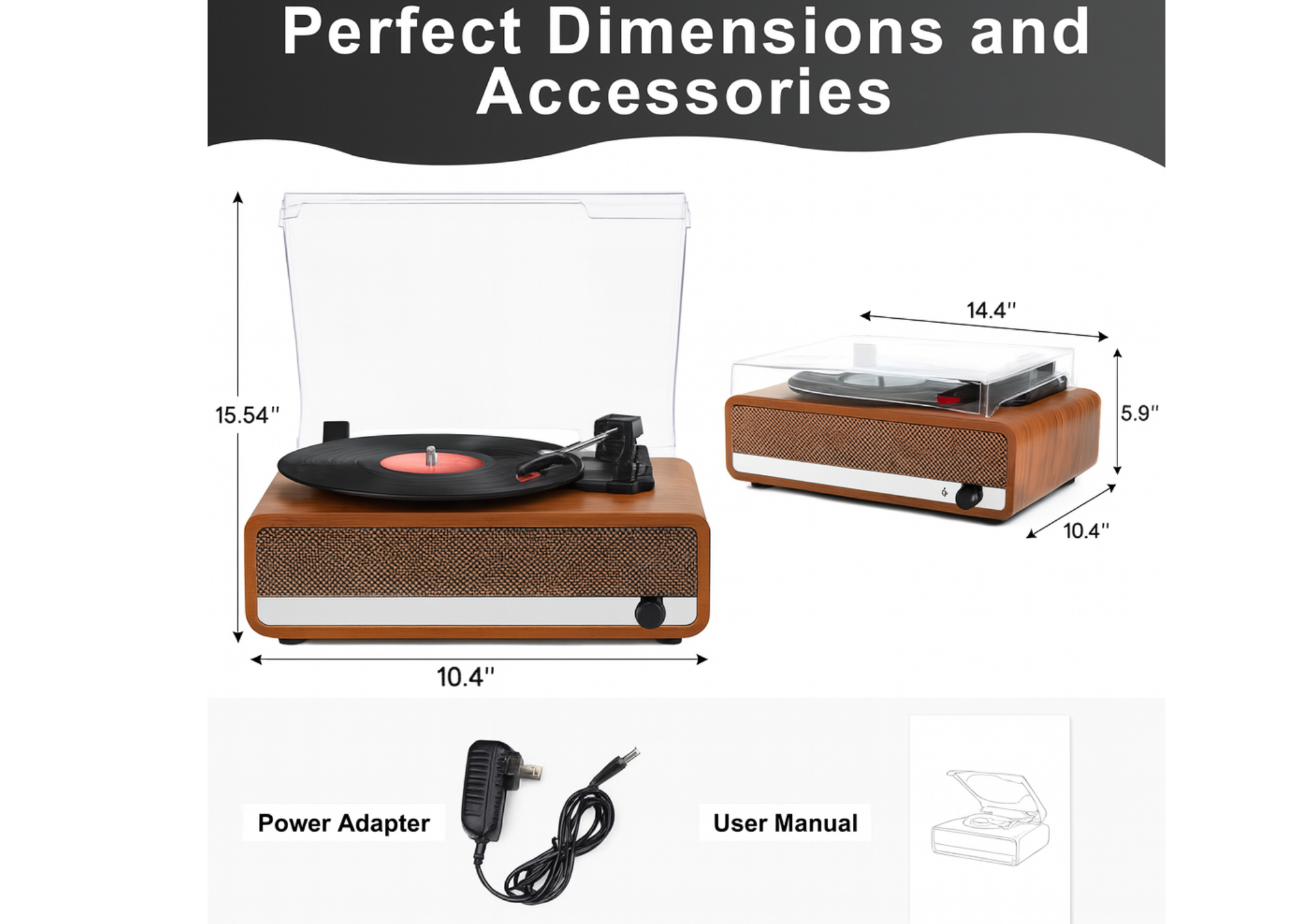 Bluetooth Vinyl Plattenspieler mit Lautsprechern – Retro Schallplattenspieler mit 3 Geschwindigkeiten & AUX/RCA