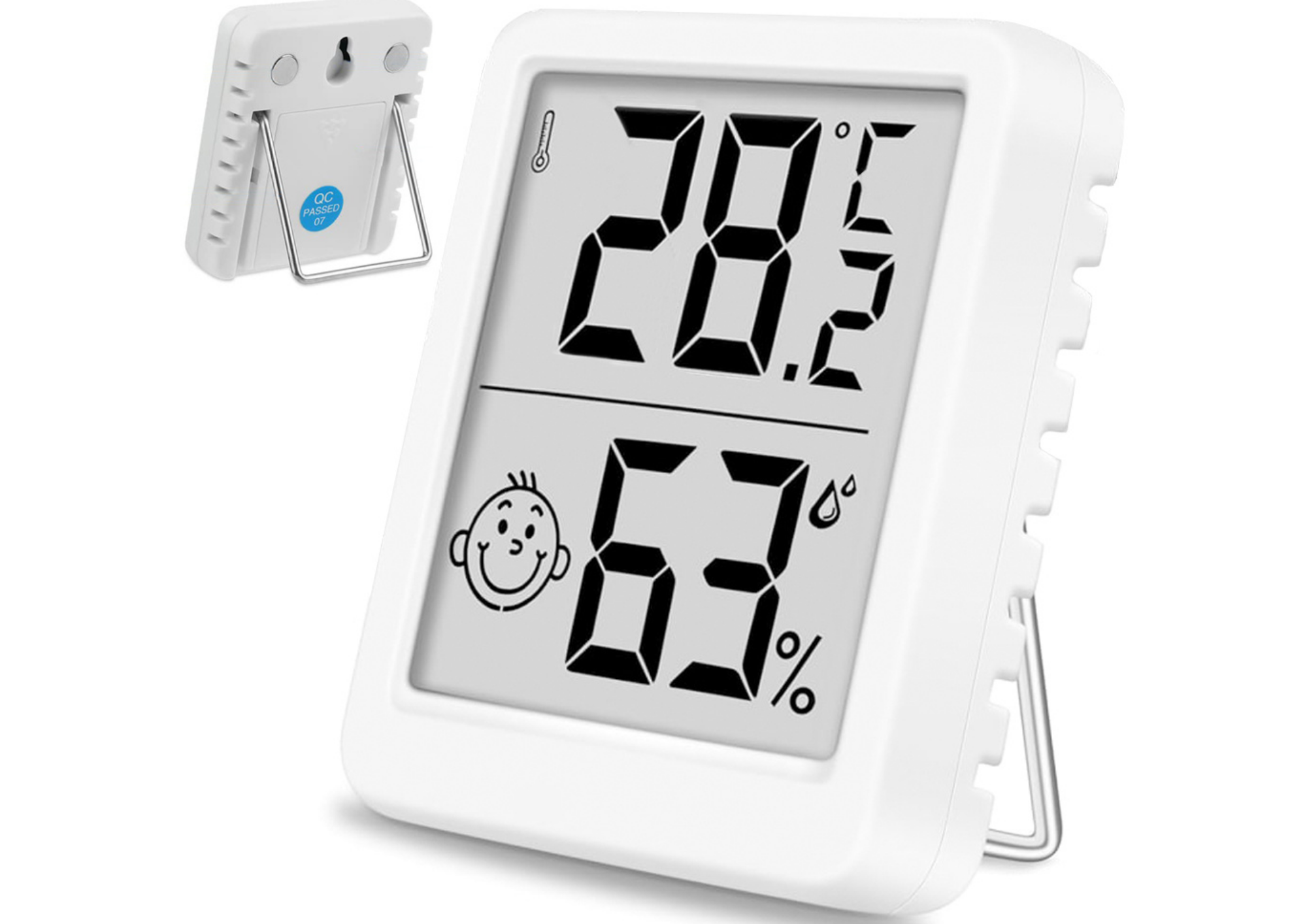 Digitales Thermometer Hygrometer Mini Wetterstation mit LCD, Magnet und Smiley-Komfortanzeige