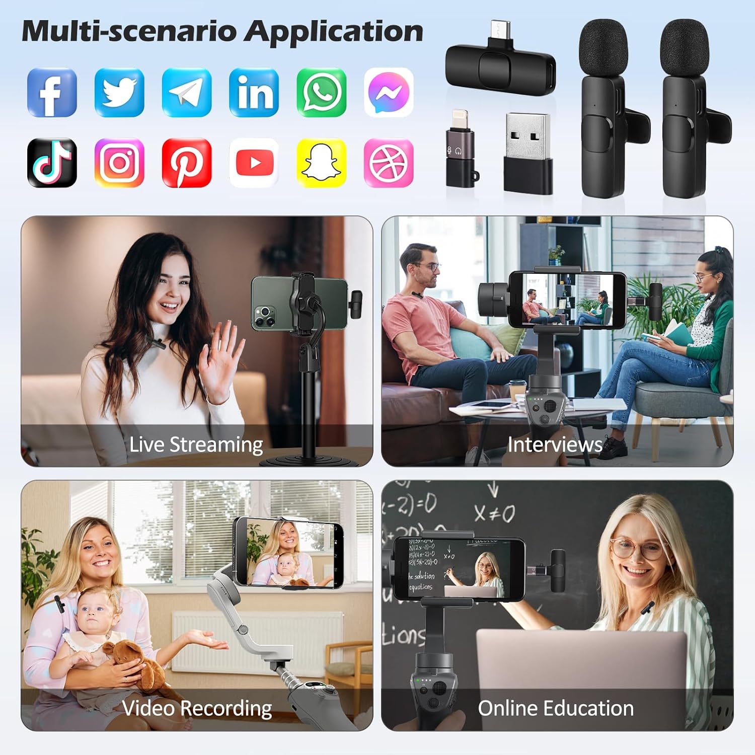 2-way wireless microphone for iPhone/iPad/Android, plug & play