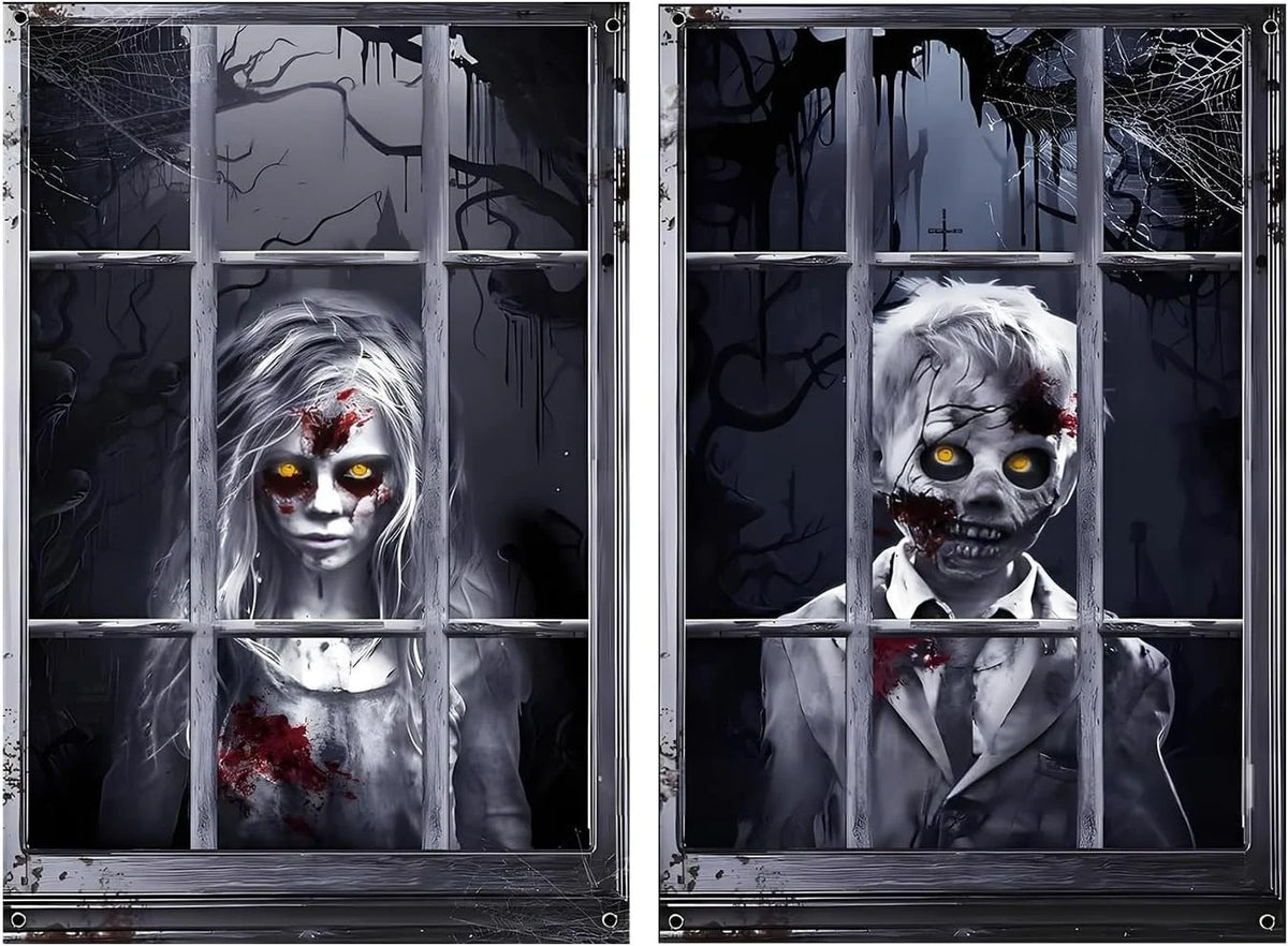 2x Halloween Fensterdeko 80x120cm Horror Fensterbild Gruseldeko Türdeko Wanddeko