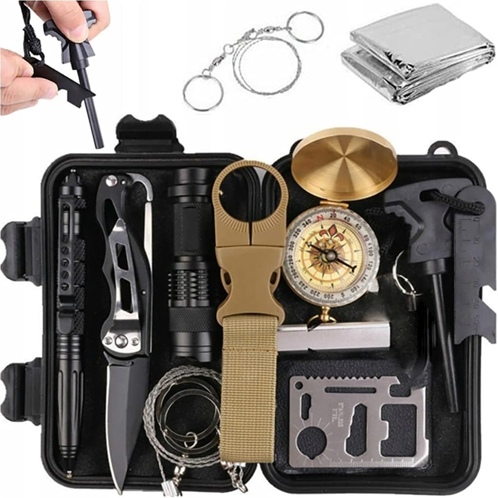 Survival Kit 10-in-1 – Outdoor Notfall-Set mit Messer, Kompass & taktischer Taschenlampe | Professionelles Überlebenspaket
