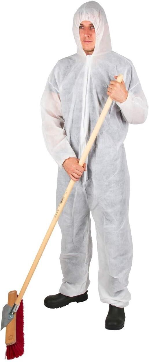 Einweg Overall XL Weiß – Schutzkleidung gegen Staub, Schmutz & Spritzer | Polypropylen Schutzanzug mit Kapuze