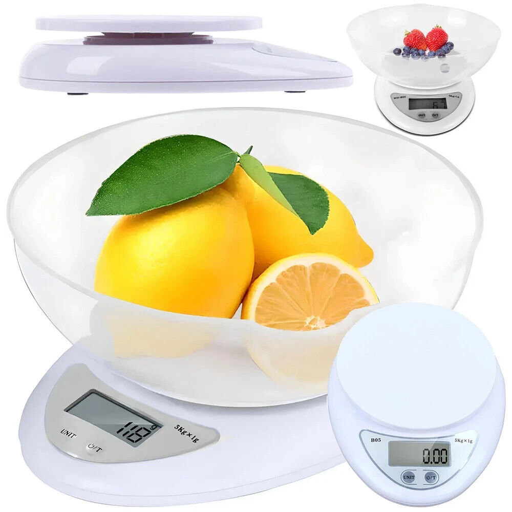 Digitale Küchenwaage mit Schüssel 5 kg LCD Waage TARA Messbecher Weiß ✅✅✅