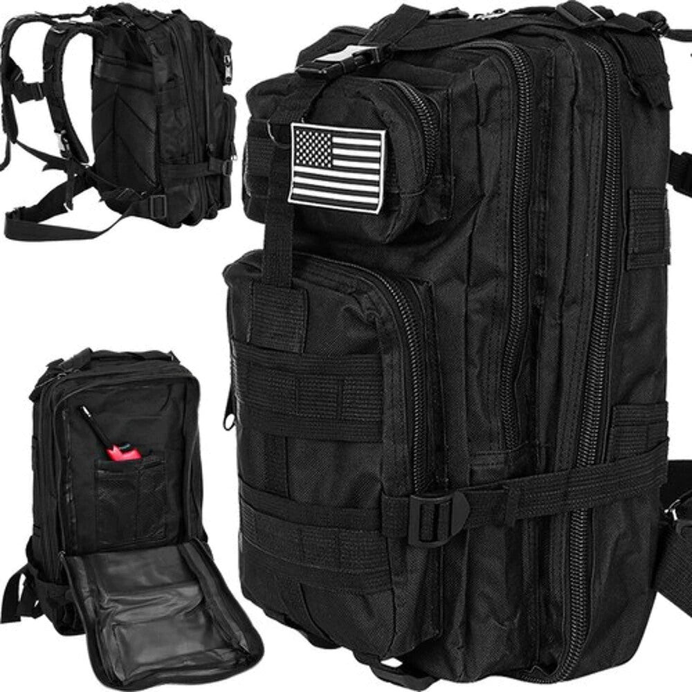 Schwarzer Touristenrucksack 26L â Outdoor Rucksack mit MOLLE-System und 5 FĂ€chern