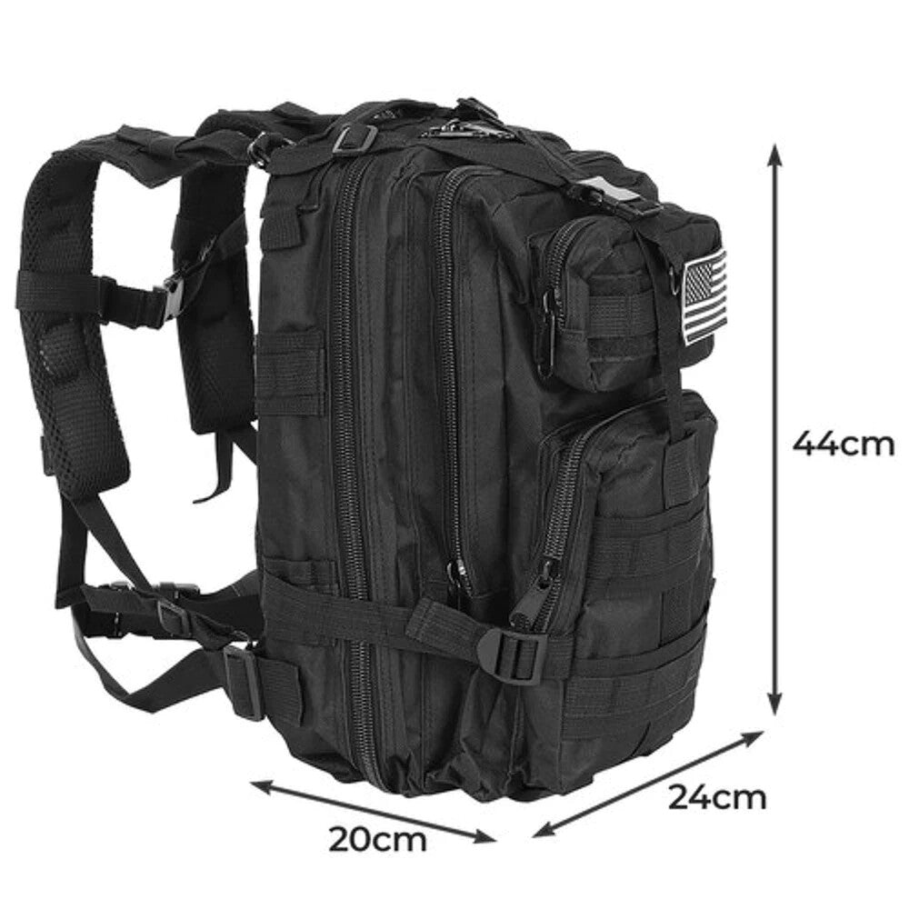 Schwarzer Touristenrucksack 26L â Outdoor Rucksack mit MOLLE-System und 5 FĂ€chern