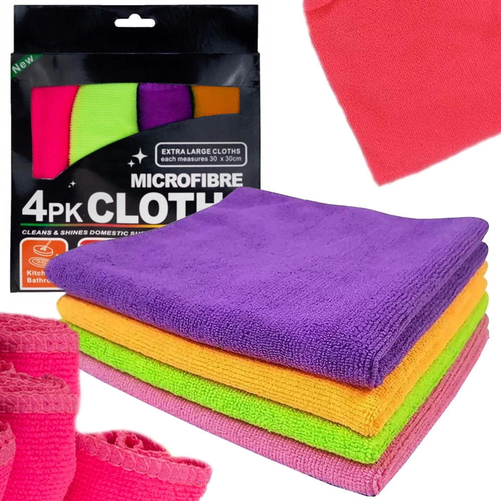 Mikrofaser Reinigungstücher 4er Set – Bunt, Saugstark, Fusselfrei, 28x29 cm