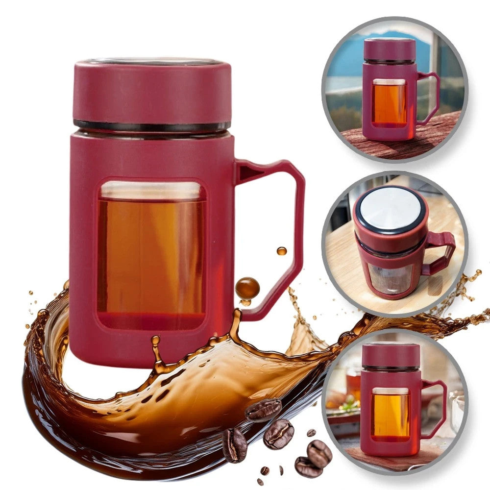 Teeflasche aus Glas 500ml – Thermobecher mit Henkel, Rot oder Schwarz 5903678586386