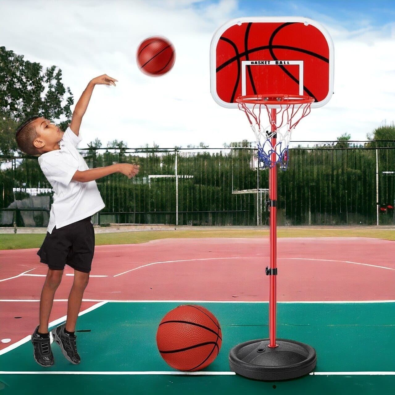 Basketballkorb Kinder höhenverstellbar 73â170cm mit 2 BĂ€llen & Pumpe Set