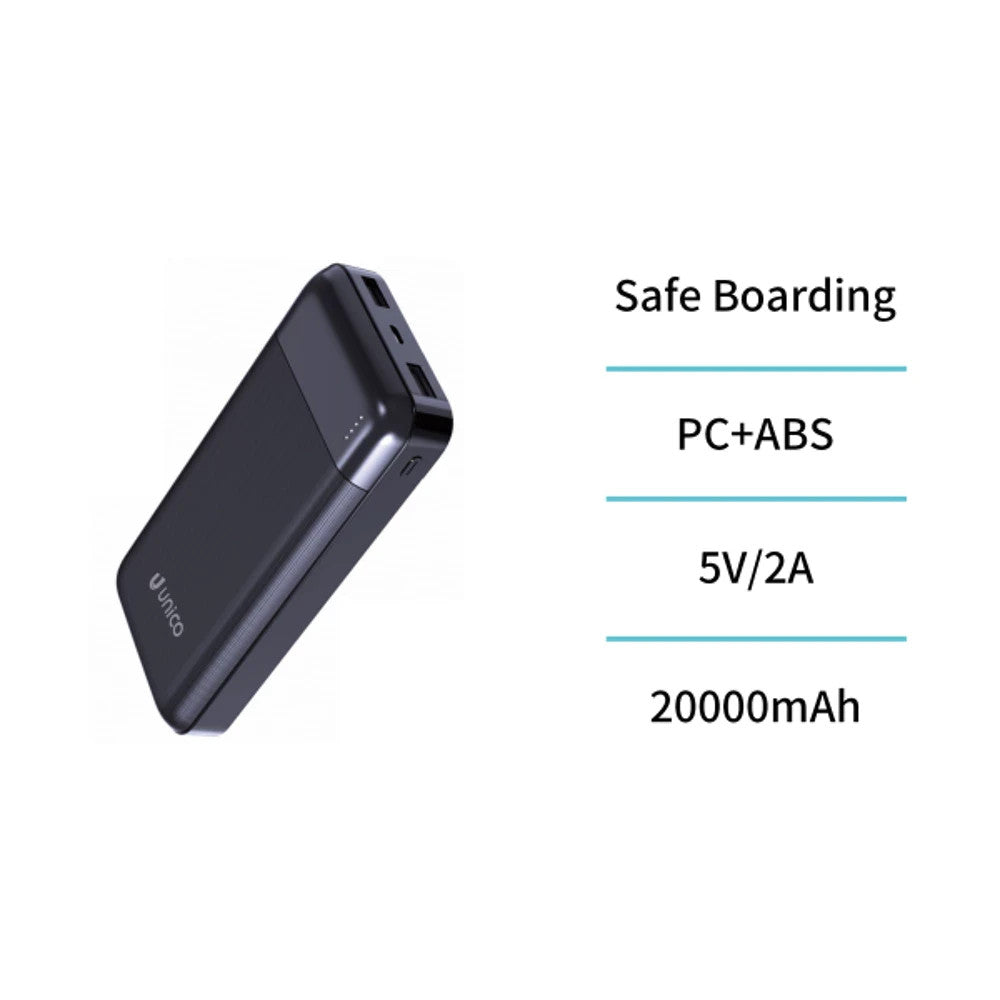 Powerbank 20000mAh Schwarz | 2x USB + Typ-C | LED Anzeige | 2.4A Output