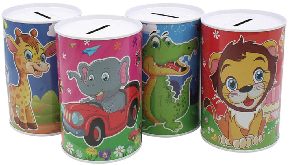 Spardose Happy Kids 12,5x8cm Metall GeldbĂŒchse Kinder Sparschwein Geschenk- 1pc