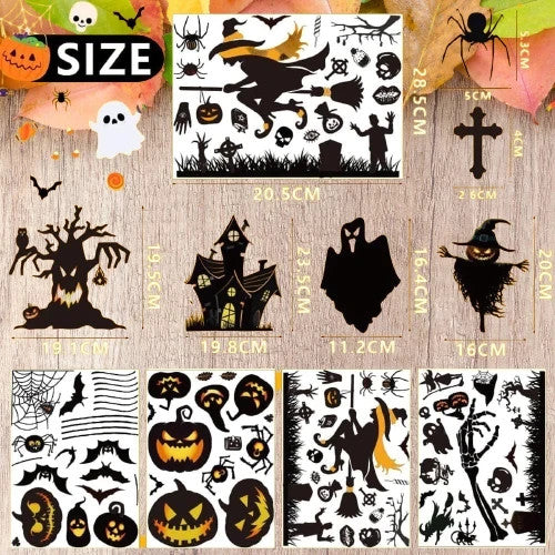 Halloween Fensteraufkleber 160 Sticker 9 Blätter Deko Selbstklebend Wiederverwen