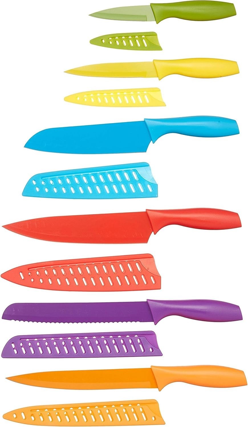 Messer-Set 12-teilig – Kochmesser, Brotmesser, Santoku & mehr im bunten Design