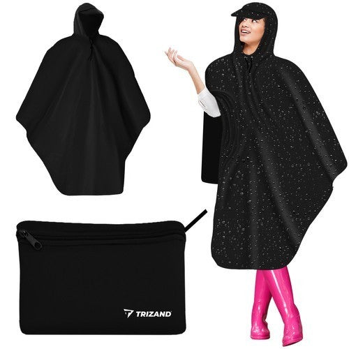 Wasserdichter Regenponcho mit Kapuze & Visier fĂŒr Outdoor & Festival - Schwarz