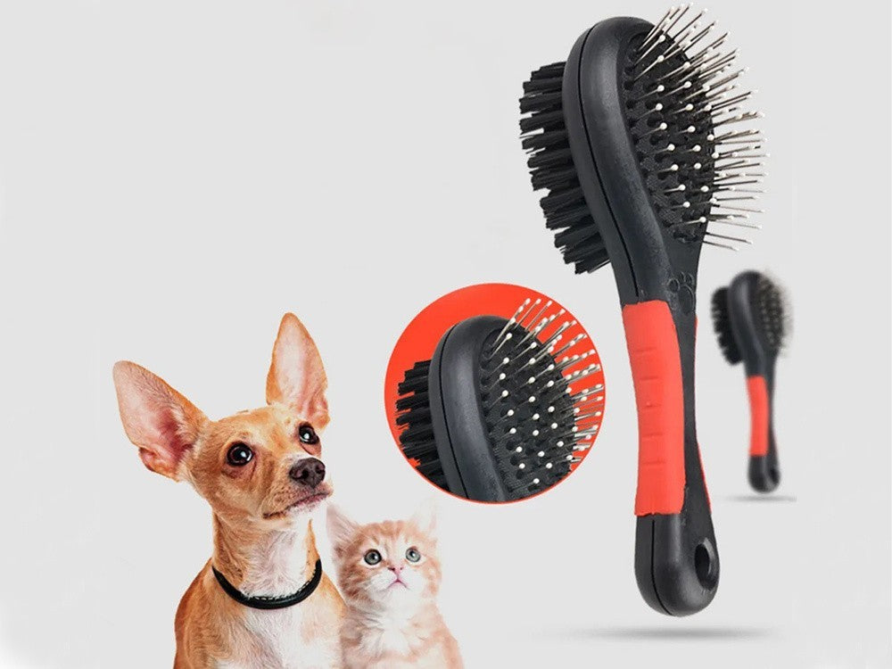 2-in-1 Haustierbürste für Hunde & Katzen – Doppelseitige Fellbürste mit Draht- & Nylonborsten – Für Langhaar & Kurzhaar Blau Oder Rot Farbe