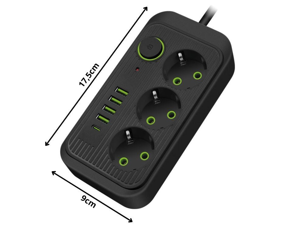 Steckdosenleiste 3x 250V 2m Kabel 4x USB + 1x USB-C mit Schalter ⚡