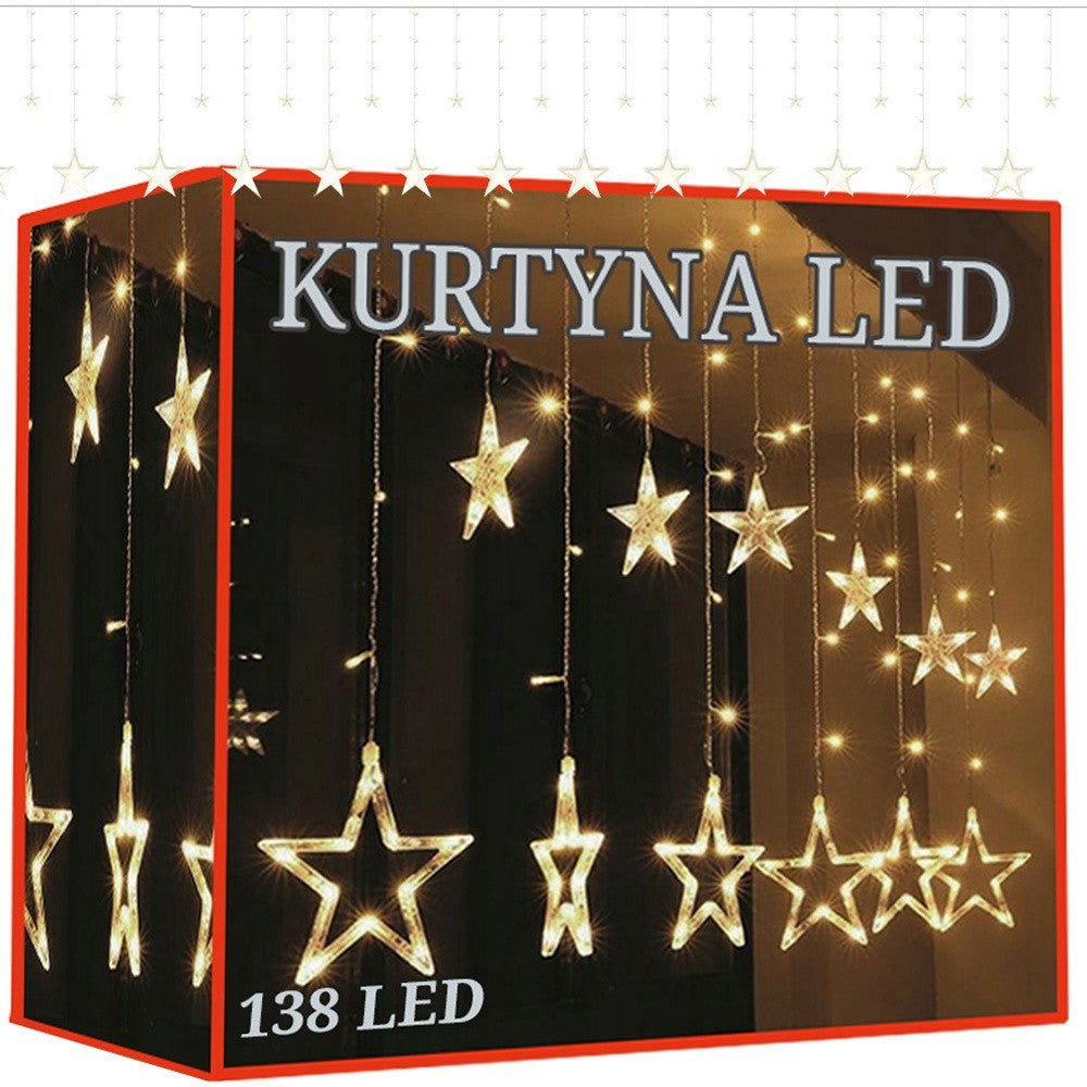 Stern Lichterkette Vorhang 138 LED Warmweiß IP44 Innen/Außen 8 Modi ✨