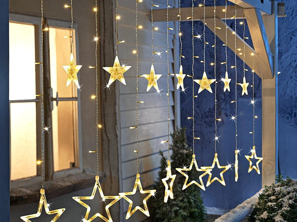 Stern Lichterkette Vorhang 138 LED Warmweiß IP44 Innen/Außen 8 Modi ✨