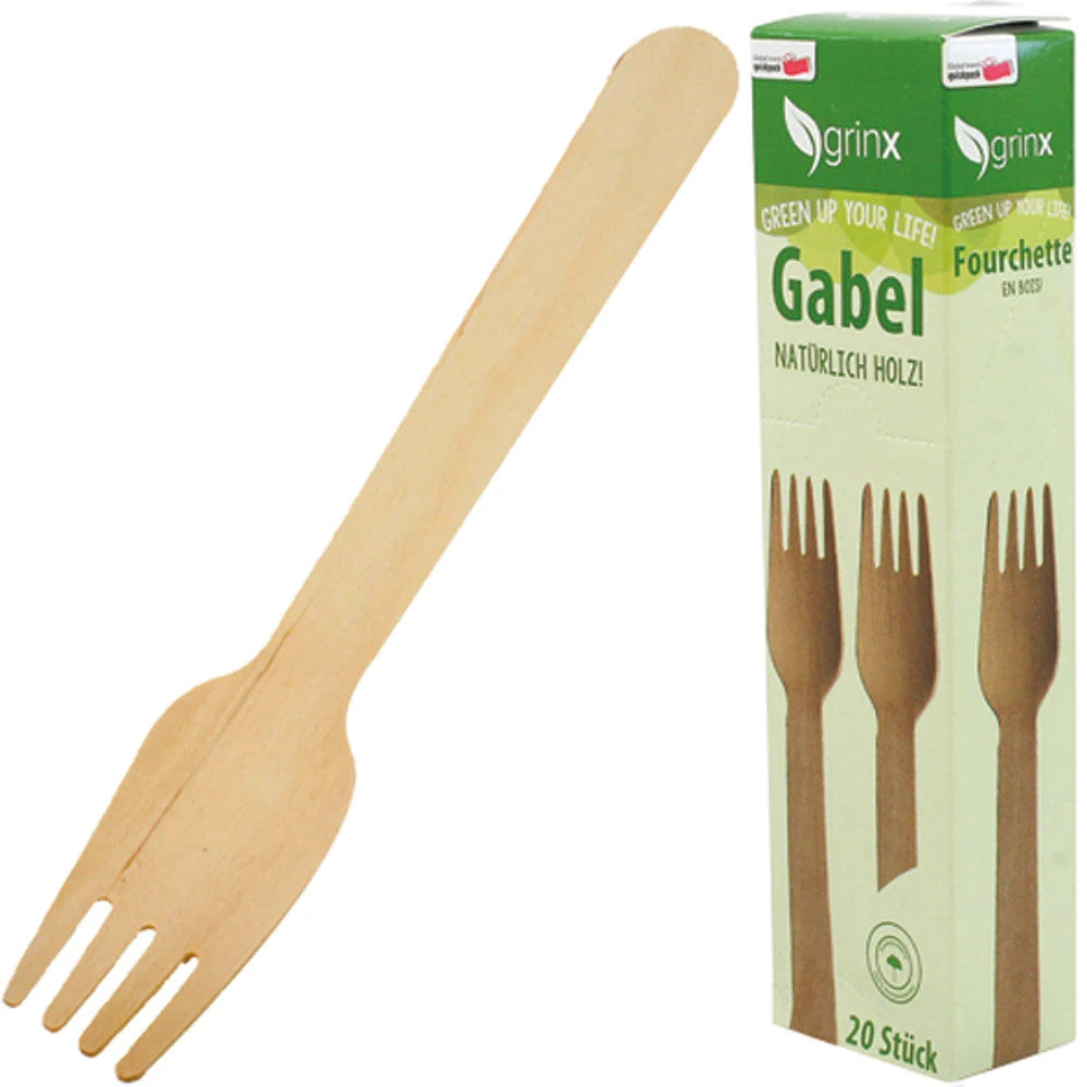Party Besteck – 20 Holz-Gabeln, 15,5 cm, umweltfreundlich