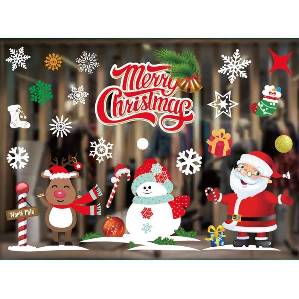 Weihnachten Fensteraufkleber – Selbstklebende Weihnachtsbaum Fensterdeko, Wiederverwendbare Winter Fensterbilder, 35×50 cm
