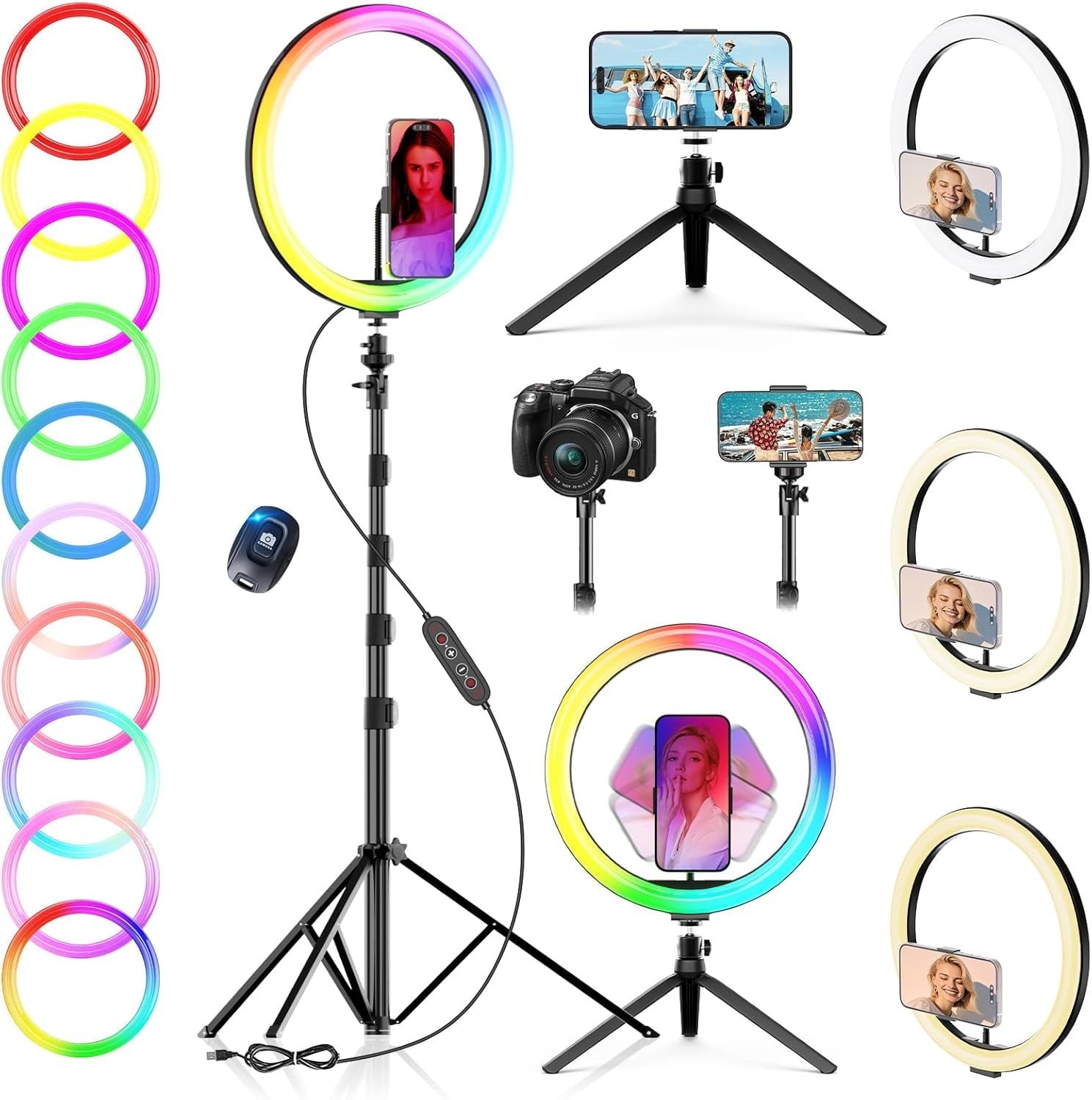 12 Zoll RGB Ringlicht mit Stativ 186cm dimmbar LED mit Handyhalter Bluetooth