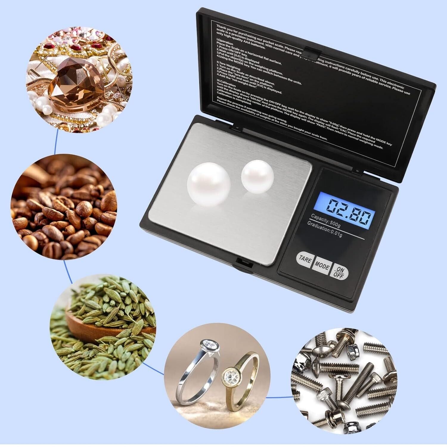 Digitale Taschenwaage 500 g mit 0,1 g Genauigkeit – Präzisionswaage mit LCD & TARA