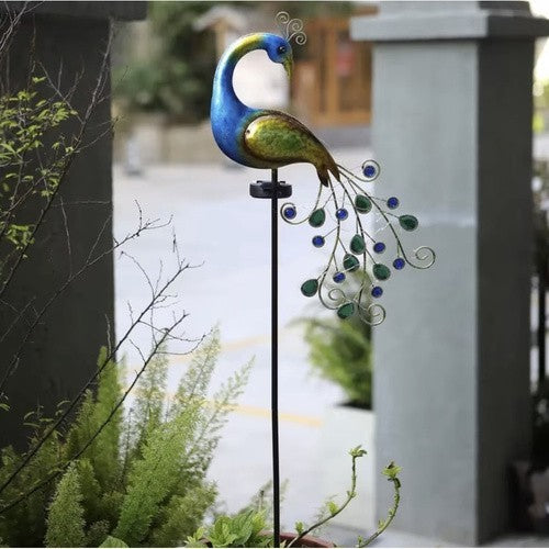 Solar Gartenleuchte Pfau mit 40 LEDs – LED Solarleuchte mit Dämmerungssensor IP44