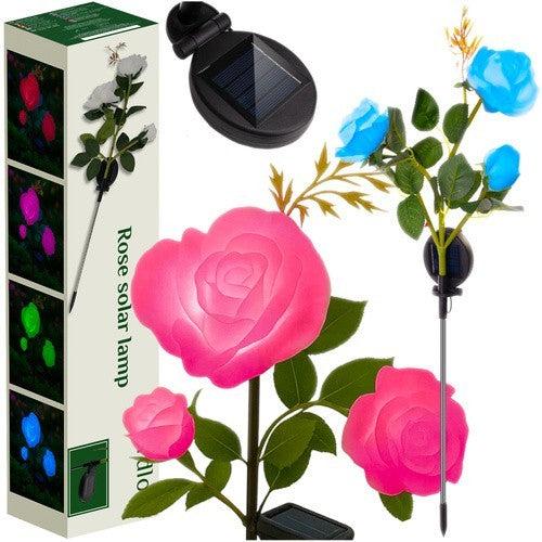 Solar Gartenrose LED Lampe mit 3 Blumen IP44 Solarleuchte für Garten Terrasse