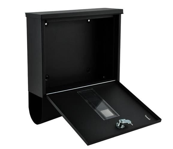 Briefkasten Schwarz A4 mit Zeitungsrolle Schloss Wandmontage Metall