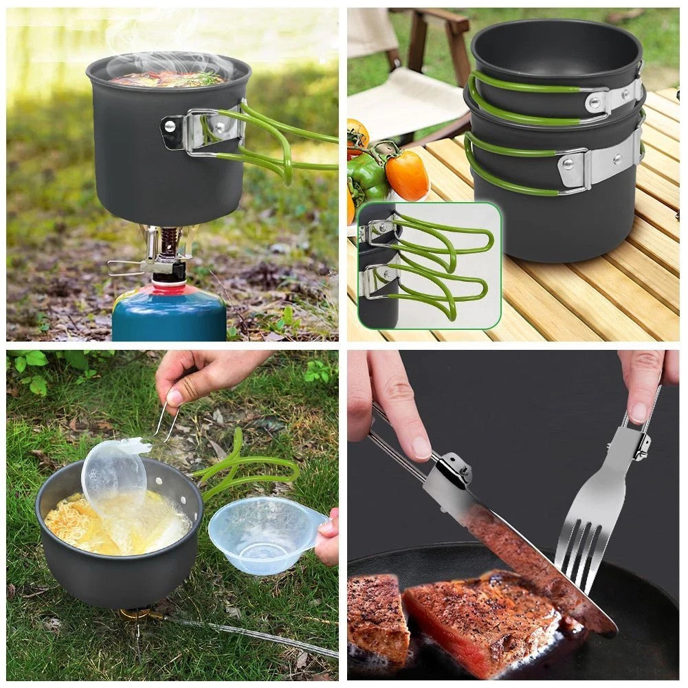 Camping Kochgeschirr Set 2-3 Personen Töpfe Pfanne Kessel