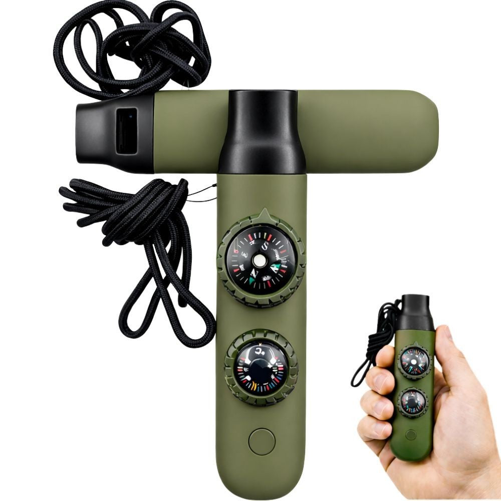 Survival Pfeife mit Kompass Taschenlampe Thermometer Outdoor