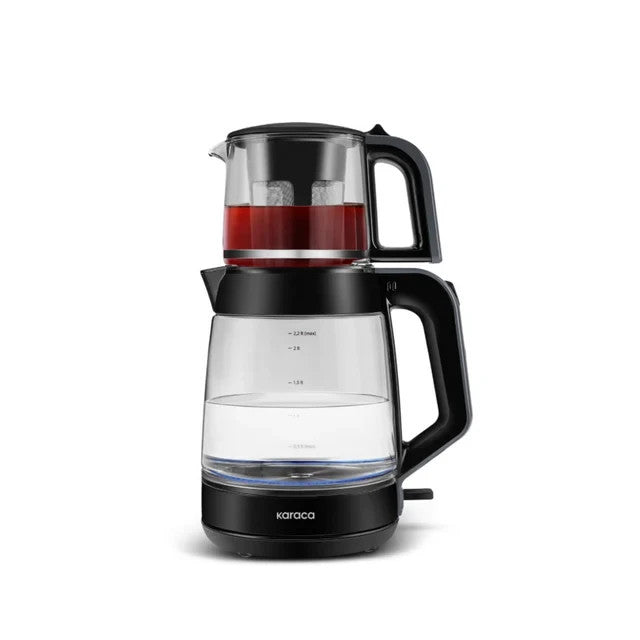 Karaca Glas Teemaschine XL 2in1 Teekocher 2.2L 1900W schwarz Samowar BBT2026