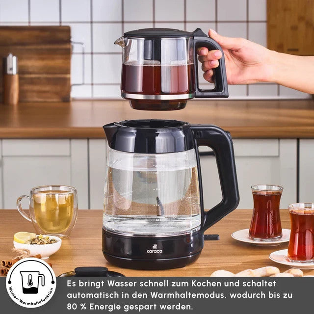 Karaca Glas Teemaschine XL 2in1 Teekocher 2.2L 1900W schwarz Samowar BBT2026