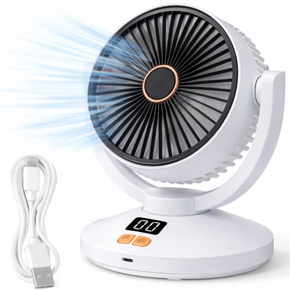 Akku Tischventilator USB Ventilator Oszillierend Timer 6 Stufen Kabellos Weiß