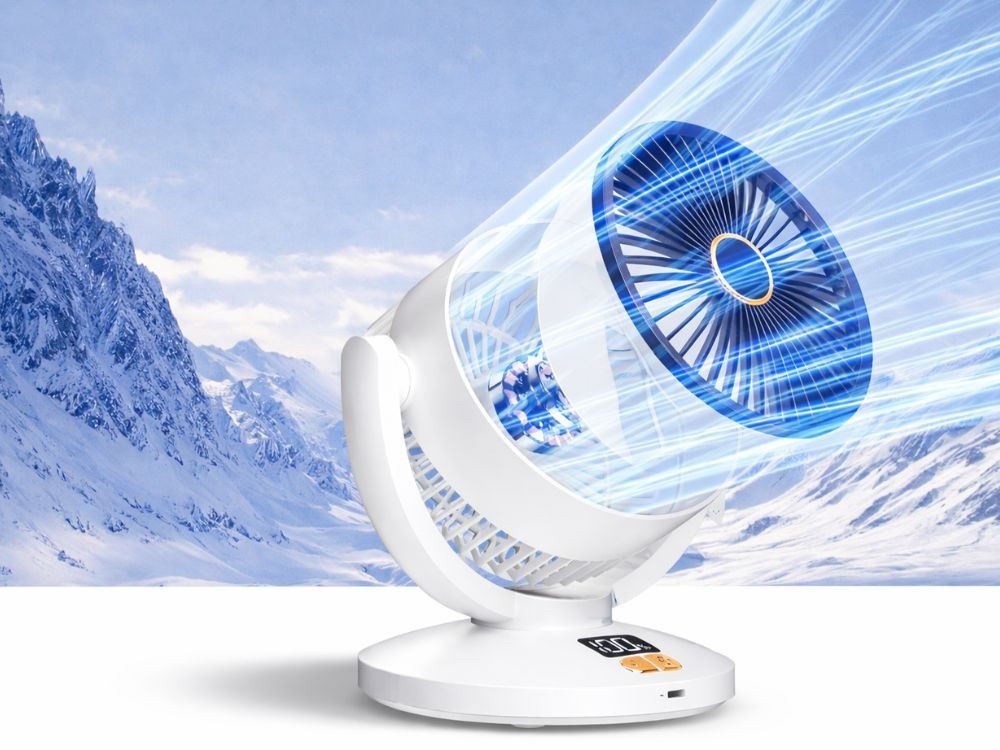 Akku Tischventilator USB Ventilator Oszillierend Timer 6 Stufen Kabellos Weiß