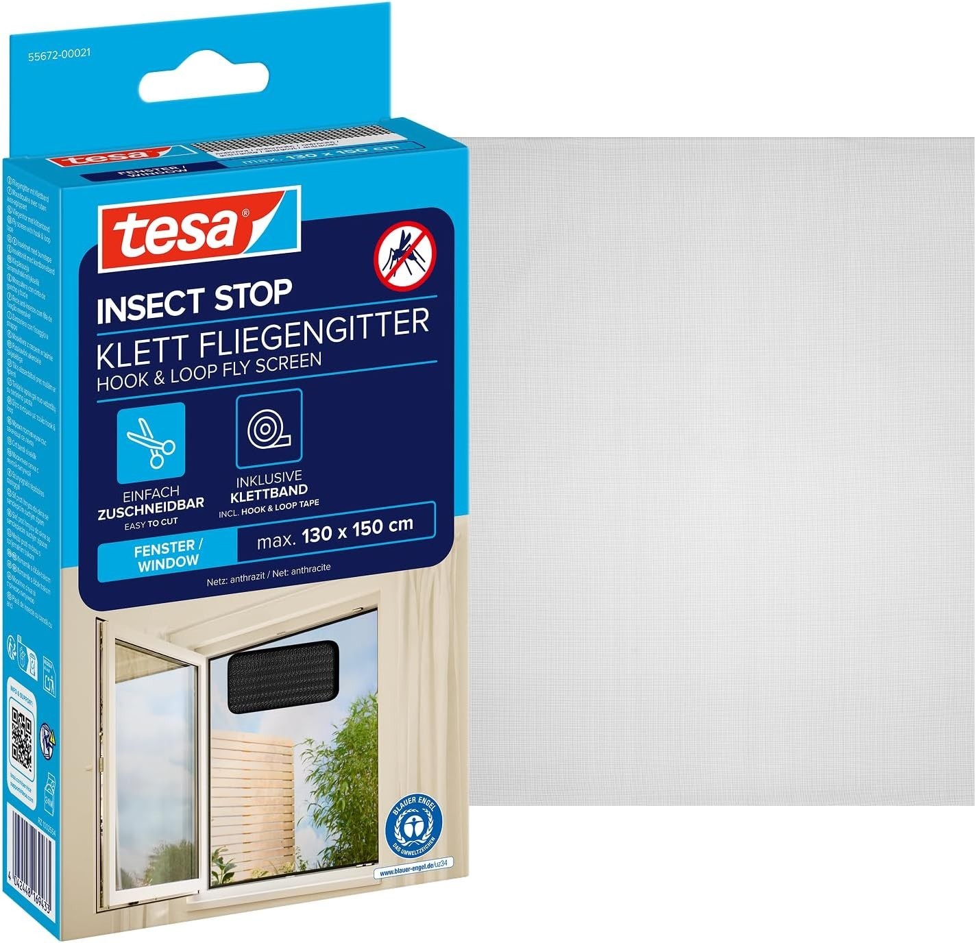 tesa Fliegengitter Fenster 130x150cm Insektenschutz Moskitonetz Anthrazit