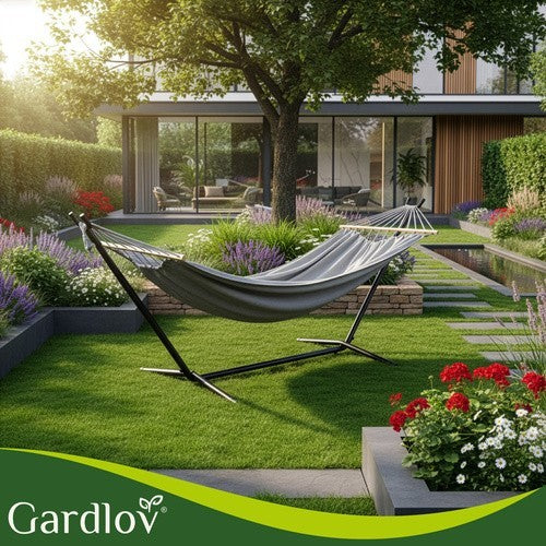 Gartenhängematte mit Gestell 200x150cm XXL 250kg Doppelhängematte Grau