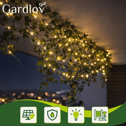 Solar Lichterkette 15m 150 LED Warmweiß IP44 Garten Balkon Terrasse 8 Modi