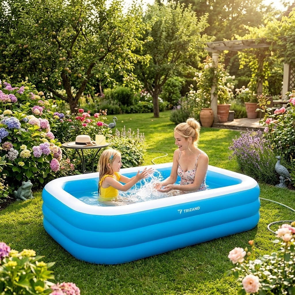 Aufblasbarer Familienpool 185x130x50cm Kinderpool Gartenpool 350L Blau