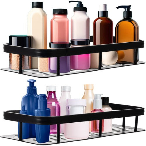 Duschregal Schwarz 2er Set Aluminium Badregal Wandregal ohne Bohren Küche