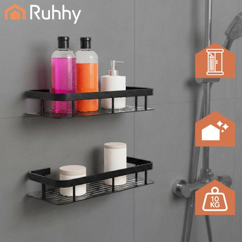 Duschregal Schwarz 2er Set Aluminium Badregal Wandregal ohne Bohren Küche