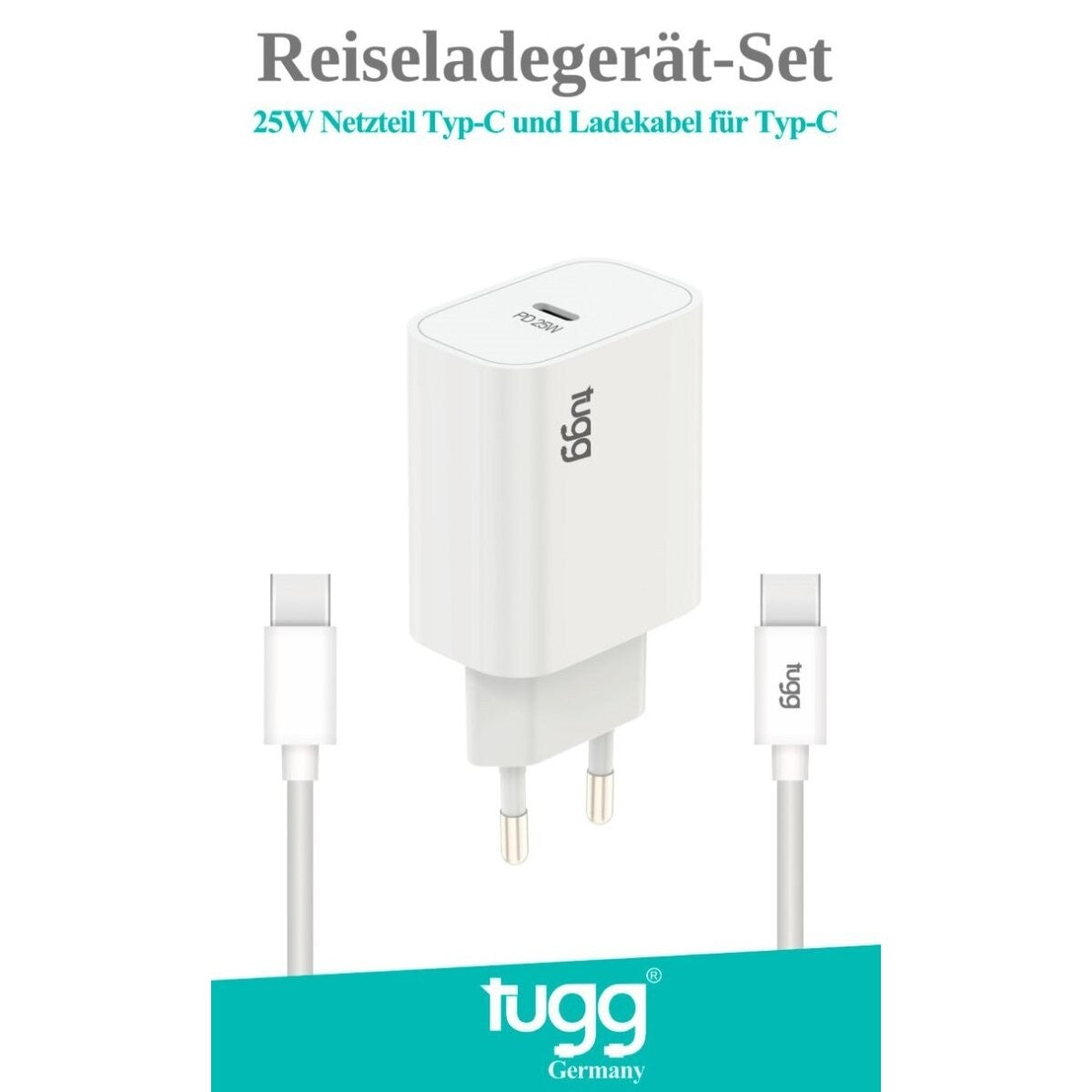 TUGG 25W USB-C Ladegerät Set Netzteil Schnellladegerät USB-C Kabel 1m PPS PD