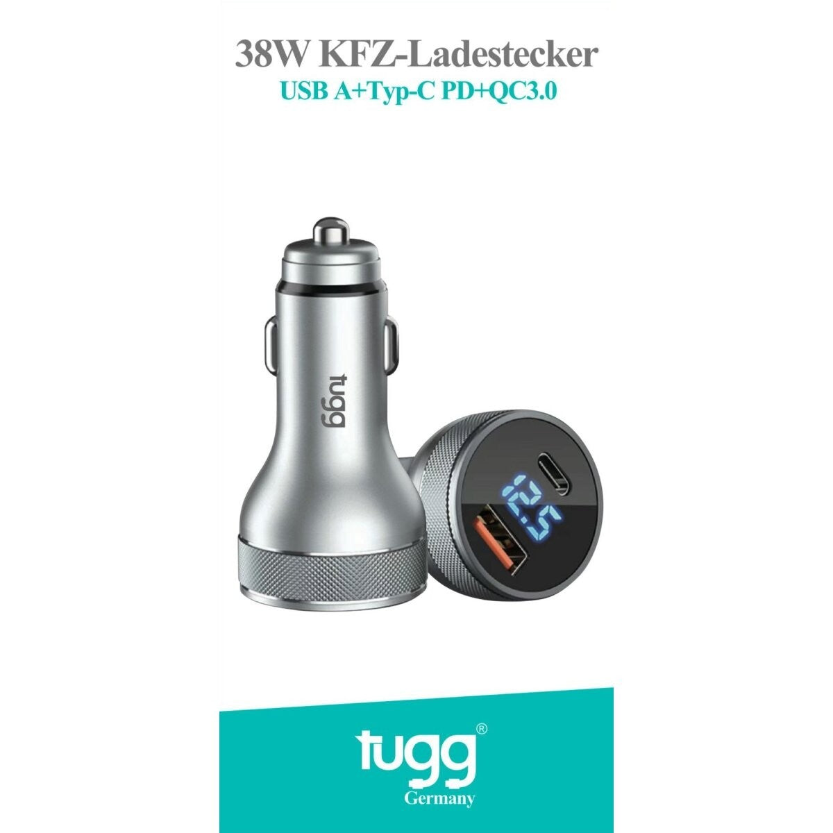 Tugg 38W KFZ Ladegerät USB-C PD 20W USB-A QC3.0 Auto Ladeadapter 12V 24V