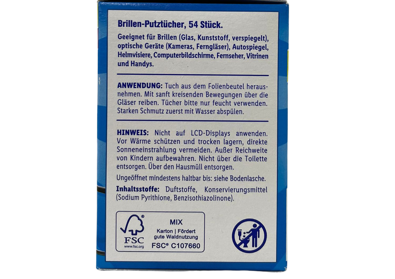 Brillenputztücher feucht 54 Stück einzeln verpackt Display Reinigung