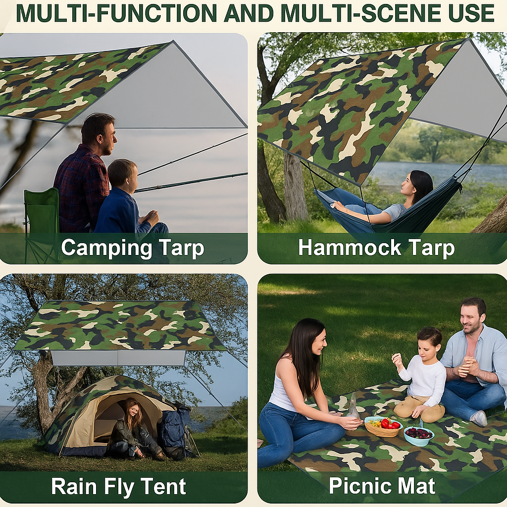 Zeltplane 3x3M Tarp wasserdicht UV Schutz Camping mit Ösen +Seile +Heringe Grau