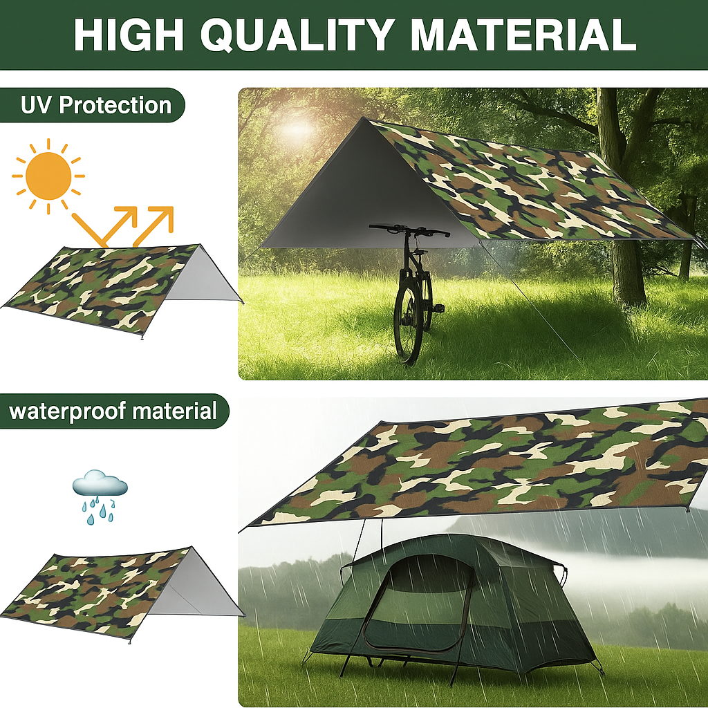 Tarp 3x3m wasserdicht Sonnensegel Camping Zelt Plane Hängematte Outdoor Set