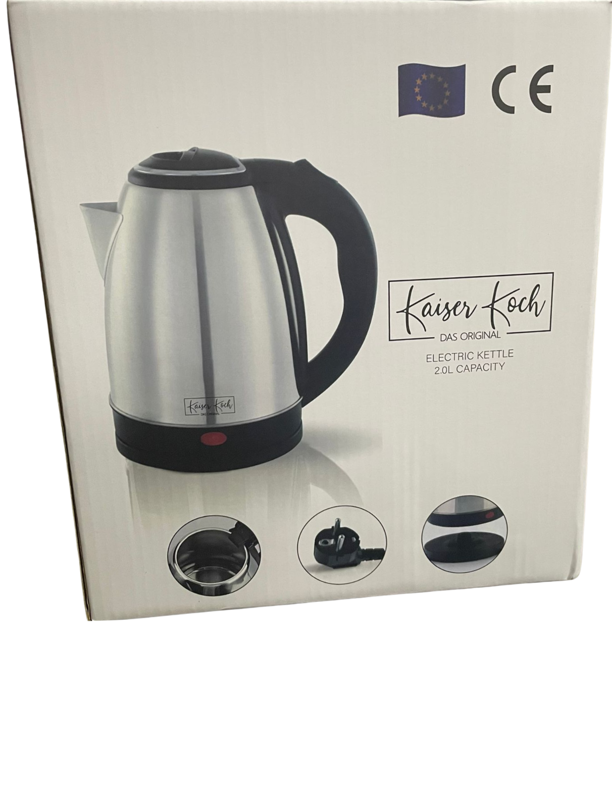Elektrischer Wasserkocher 2,0L Edelstahl 1500W – Automatische Abschaltung, 360° Basis