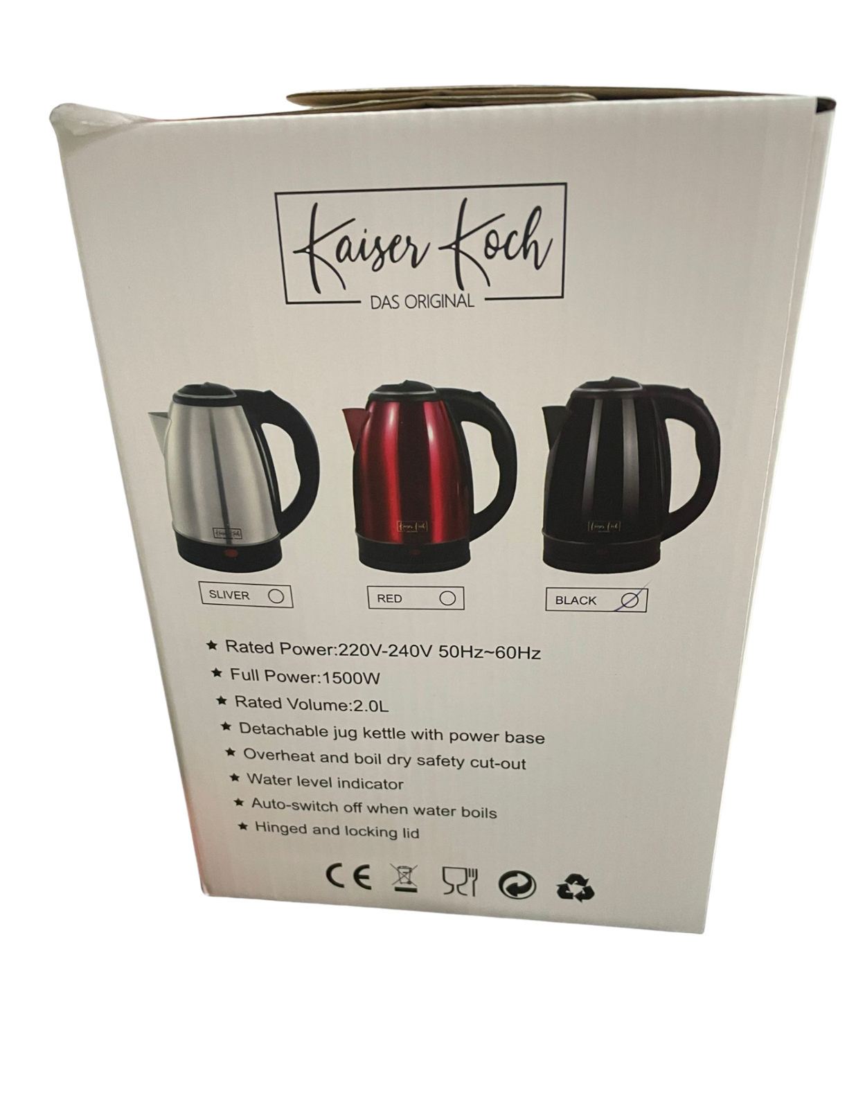 Elektrischer Wasserkocher 2,0L Edelstahl 1500W – Automatische Abschaltung, 360° Basis